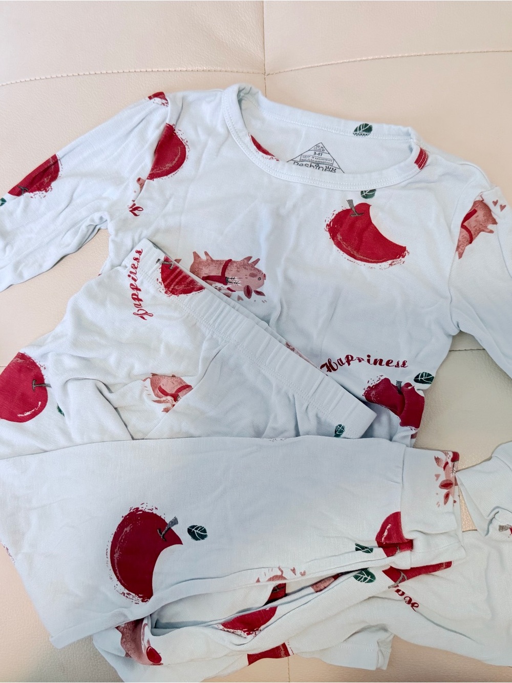 Bamboo Viscose Kids Toddler Apple Pig Print Long Pajama Set